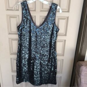 Love Reign Sequin Tank Mini Dress Junior SzL  Dark Teal Black Piping Lined